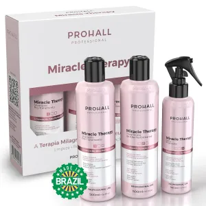 Brazilian Keratin Hair Treatment Blowout Complex- Prohall Miracle Therapy Kit 44Floz/ 1300ml- Formaldehyde Free Keratin Treatment at Home -Queratina Brasileña Keratina Para Alisar el Pelo Sin Formol