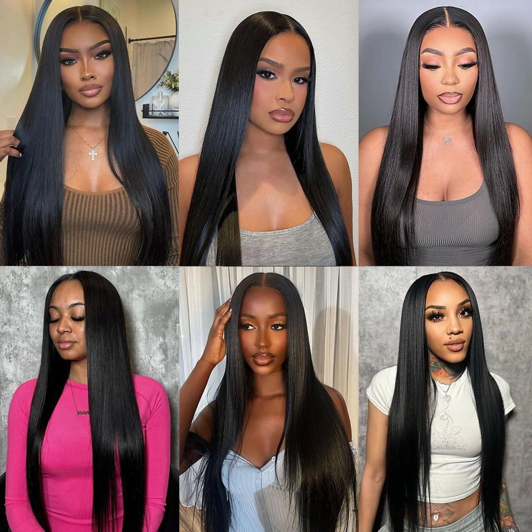 Brazilian Straight Human Hair 3 Bundles with Closure 14 16 18 20 14 Inch Straight Bundles with Closure 100% Unprocessed Straight Virgin Hair Weave Bundles Human Hair with 4X4 Lace Free Part Closure
