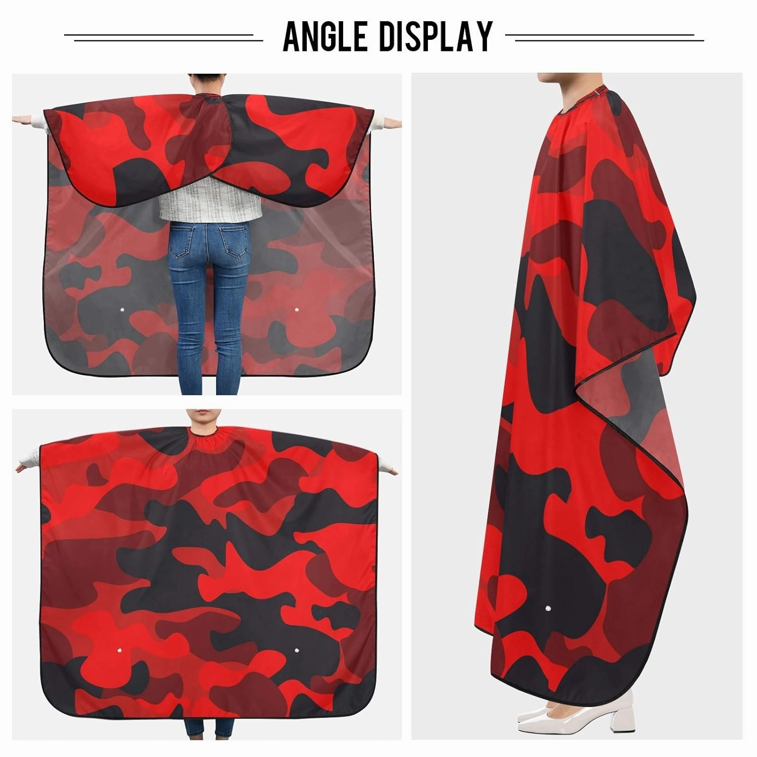 Bright Red Camouflage Barber Cape for Men Hair Cutting - Waterproof Salon Hairdressing Cape, 65" x 55"