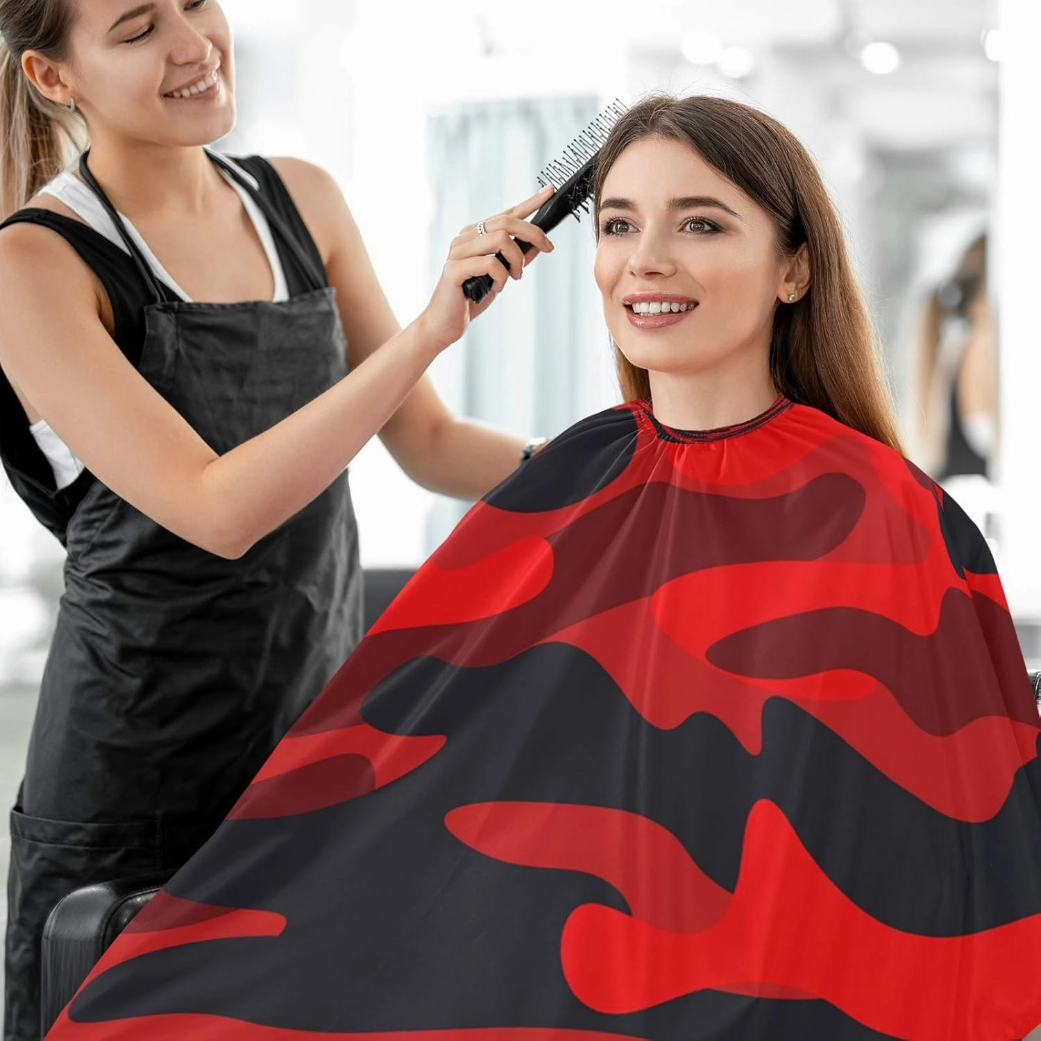 Bright Red Camouflage Barber Cape for Men Hair Cutting - Waterproof Salon Hairdressing Cape, 65" x 55"