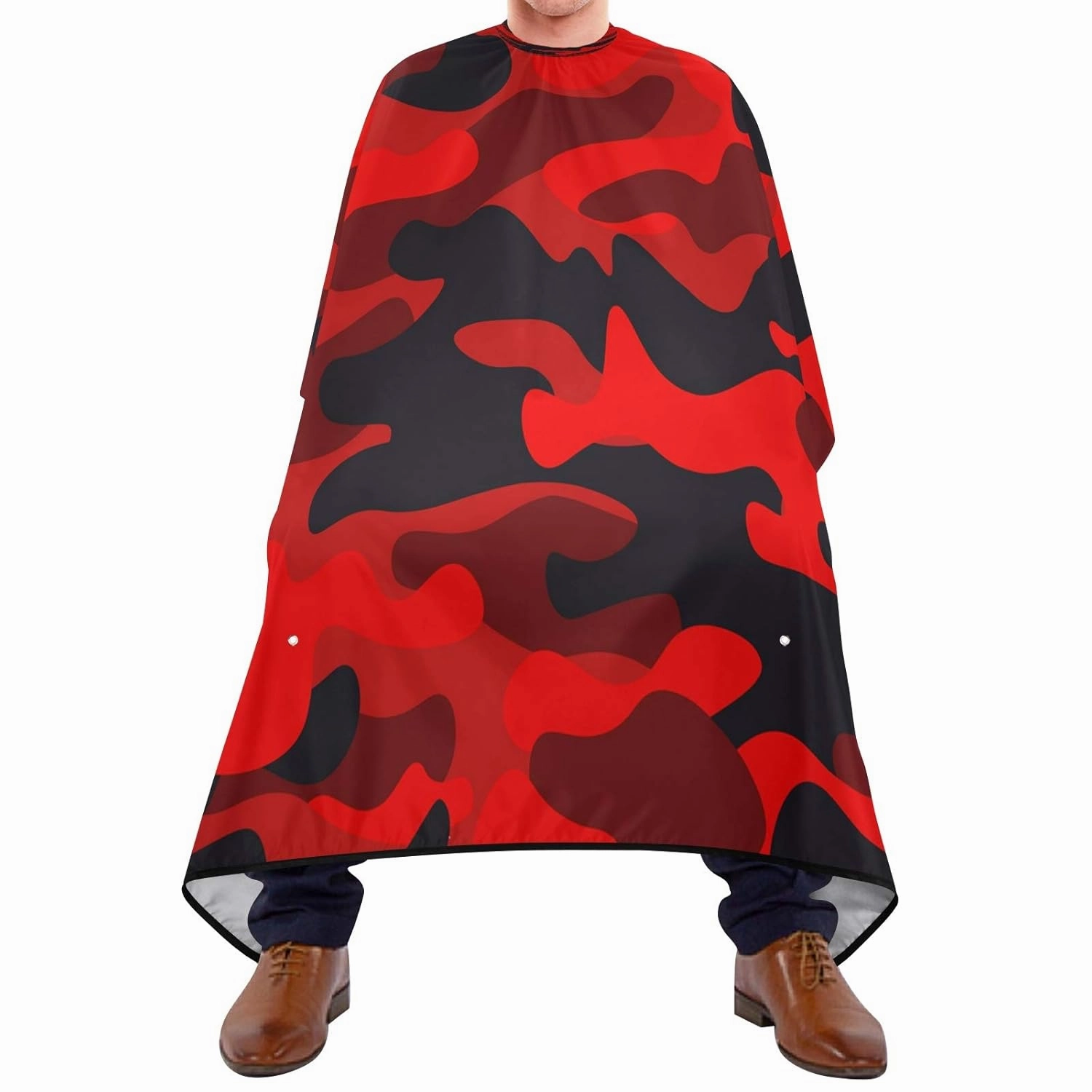 Bright Red Camouflage Barber Cape for Men Hair Cutting - Waterproof Salon Hairdressing Cape, 65" x 55"