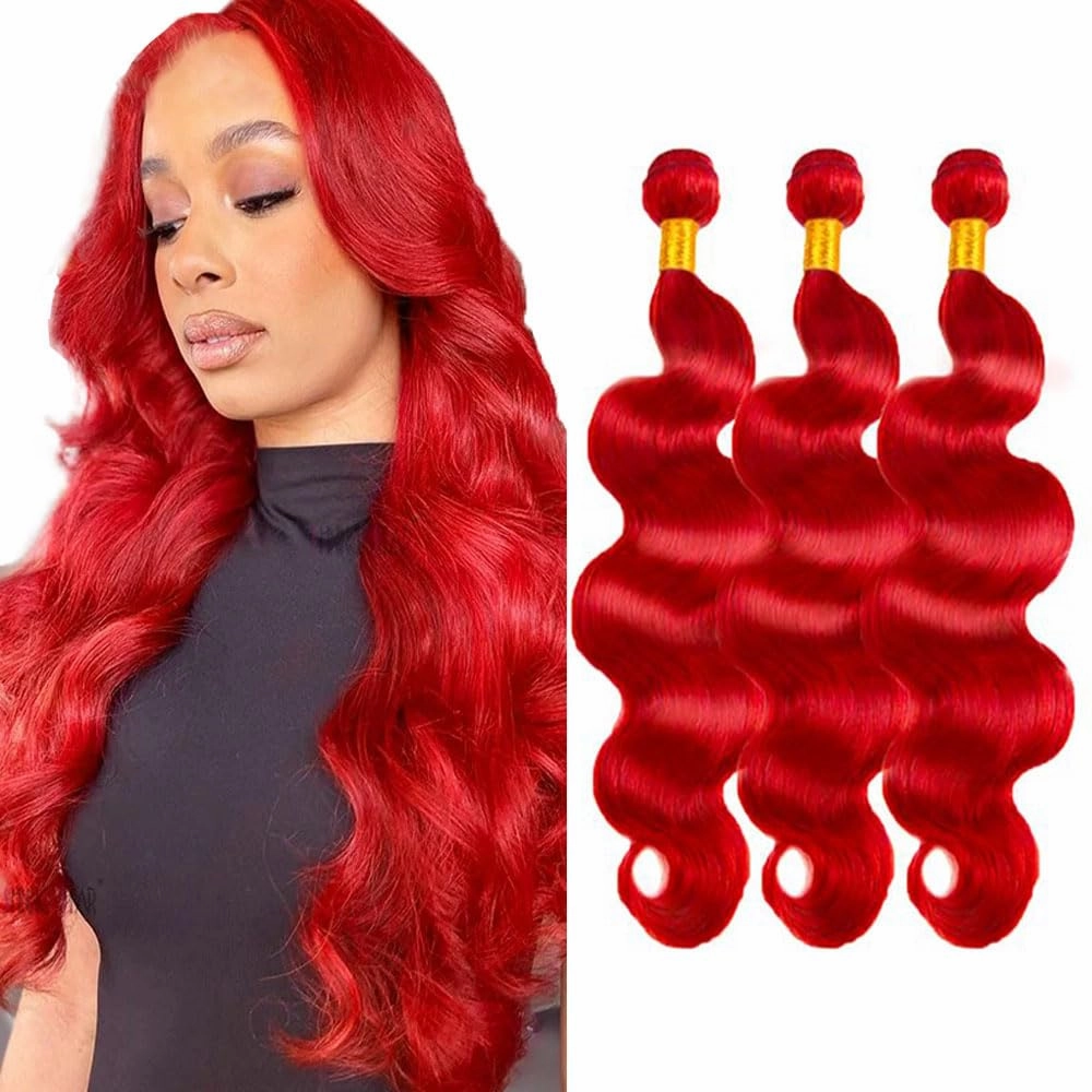 Bright Red Human Hair Bundles Light Red Body Wave Human Hair 3 Bundles 32 32 32 Inch 8A Grade Brazilian Virgin Burgundy Body Wave Bundles Human Hair Extensions