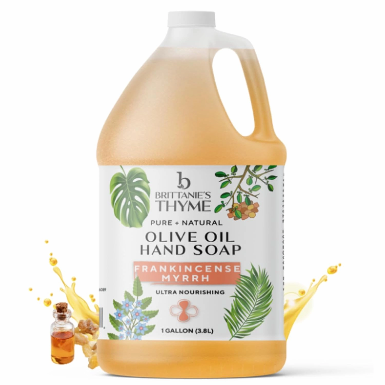 Brittanie's Pure Organic Castile Liquid Olive Oil Soap Refill, Frankincense, 1 Gallon | Face, Body Wash, Dishes, Pets & Laundry | Vegan & Gluten Free Non-GMO