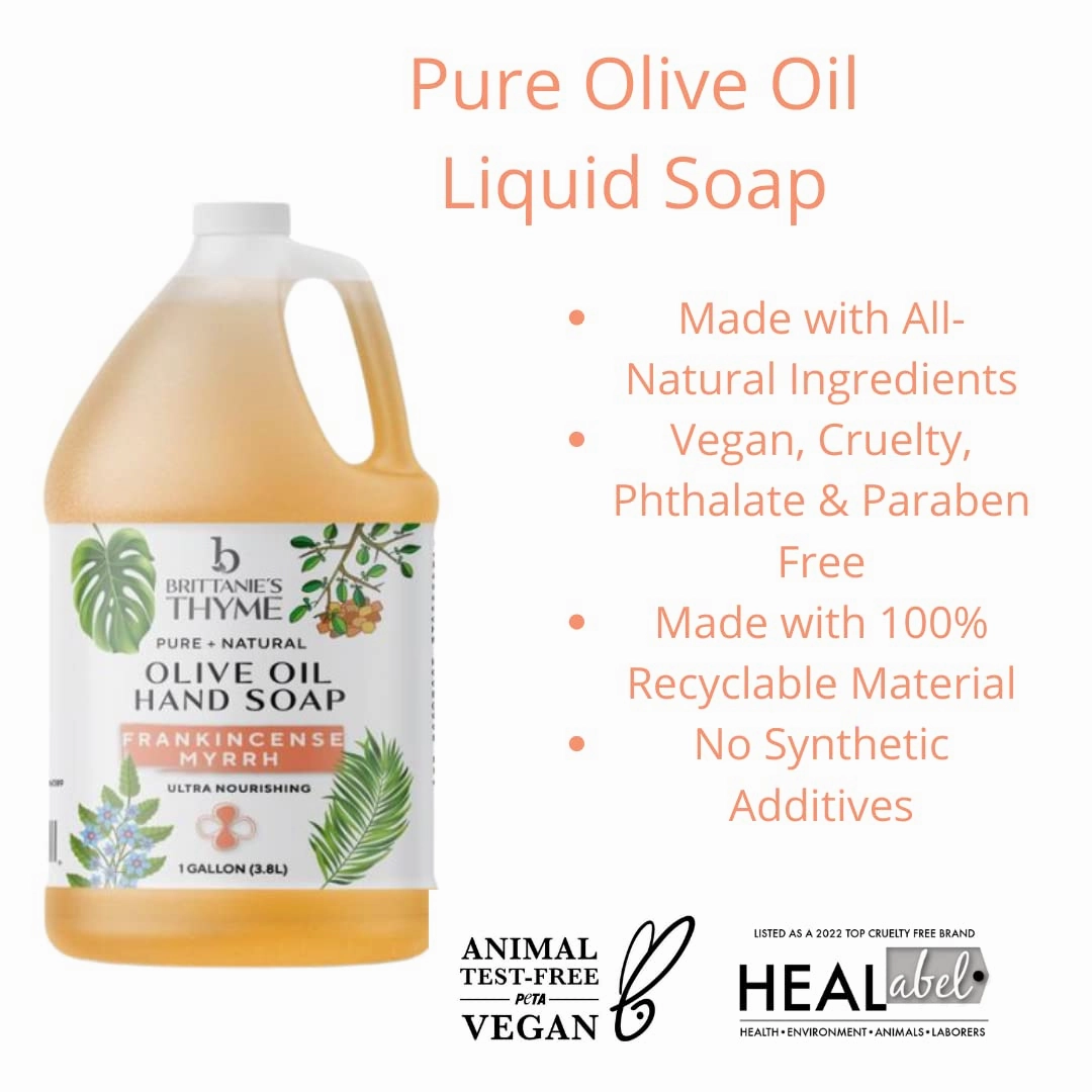 Brittanie's Pure Organic Castile Liquid Olive Oil Soap Refill, Frankincense, 1 Gallon | Face, Body Wash, Dishes, Pets & Laundry | Vegan & Gluten Free Non-GMO