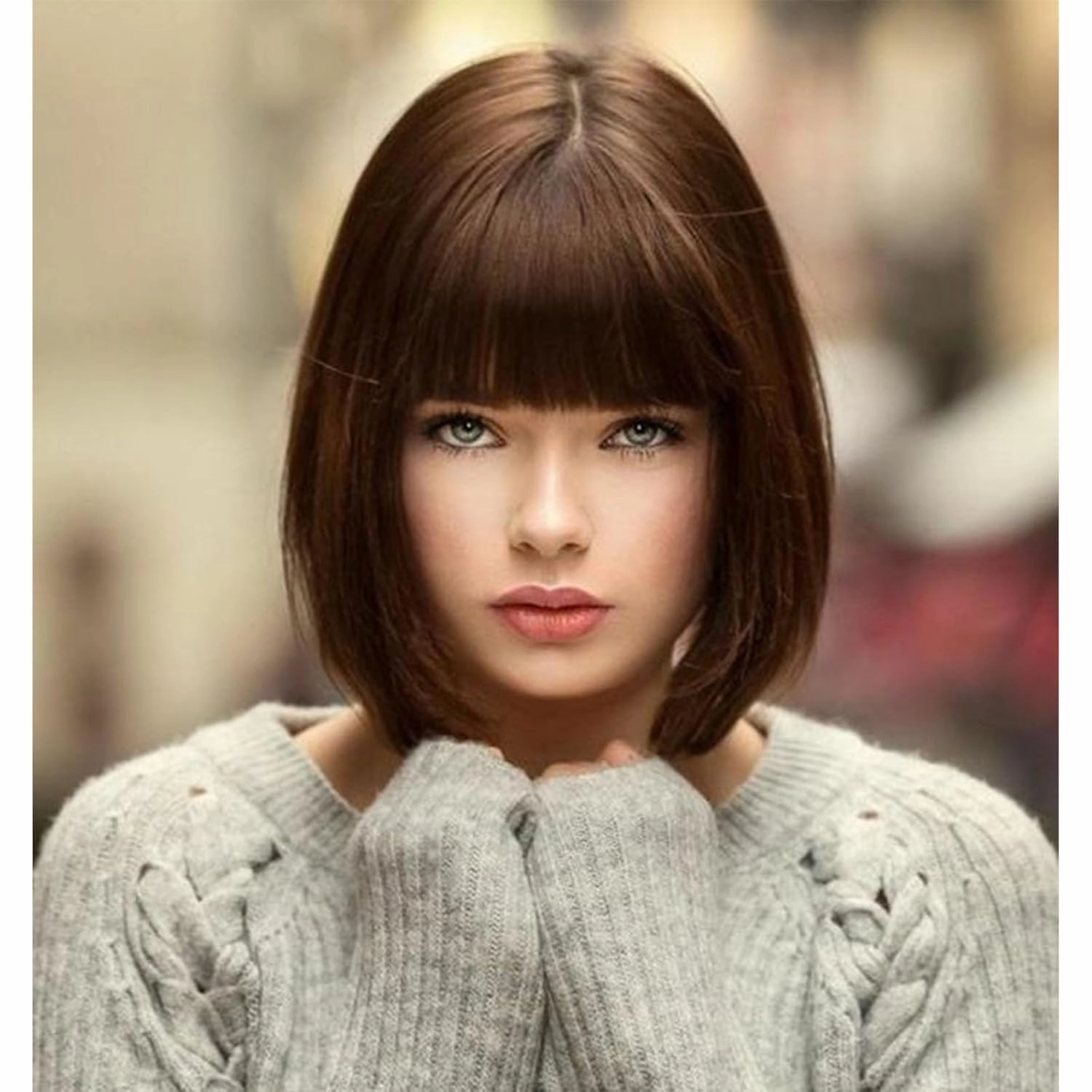Brown Bob Wig With Bangs 12 Inch Mix Brown Wig Short Synthetic Fiber Bob Wigs for Women Short Bob Wigs and Halloween Cosplay Bob Wig With One Cap (Mix Brown)