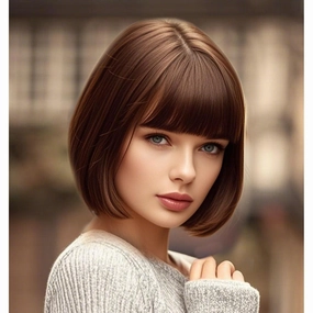 Brown Bob Wig With Bangs 12 Inch Mix Brown Wig Short Synthetic Fiber Bob Wigs for Women Short Bob Wigs and Halloween Cosplay Bob Wig With One Cap (Mix Brown)