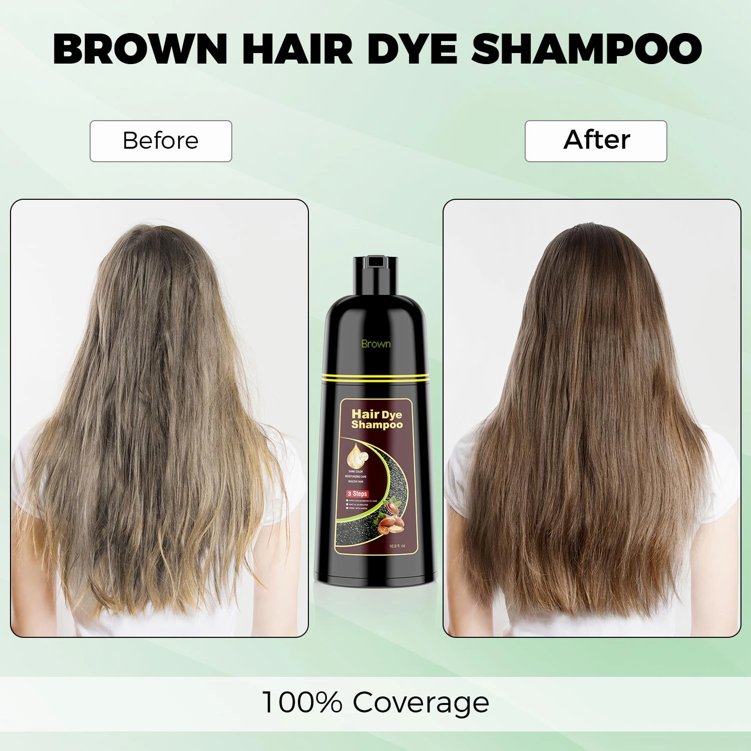 Brown Hair Dye Shampoo 3 in 1，Argan Natural Herbal Hair Color Shampoo Covers Gray Hair for Women and Men (16.9 fl.oz Brown)