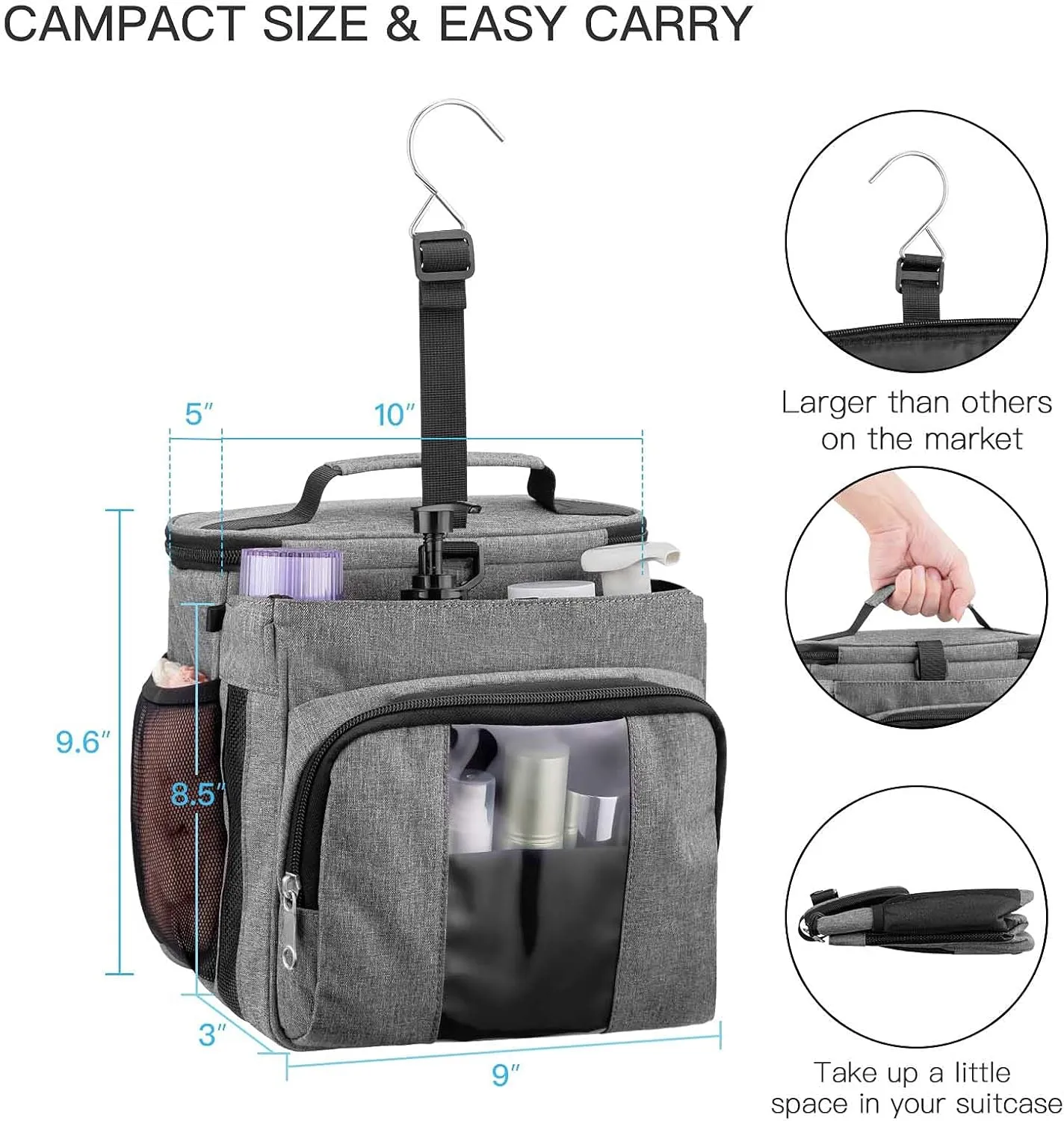 Bukere Portable Shower Caddy, Shower Caddy Tote Bag for College Dorm Travel, Hanging Toiletry Bath Bag for Student, Gym, Camp