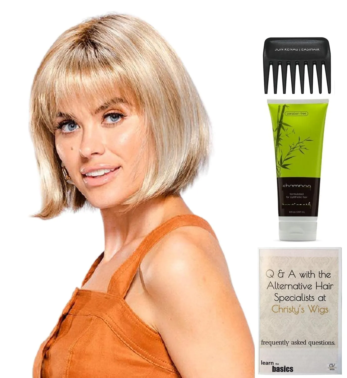 Bundle - 4 items: Blair Wig by Jon Renau, Christy's Wigs Q & A Booklet, BeautiMark Synthetic Shampoo & Wide Tooth Comb - Color: 10/26TTS4