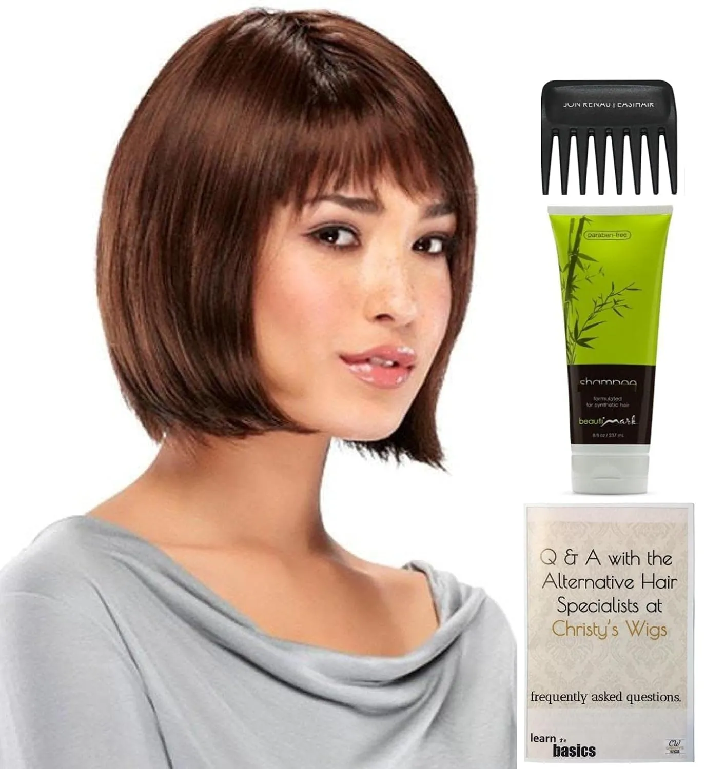 Bundle - 4 items: Blair Wig by Jon Renau, Christy's Wigs Q & A Booklet, BeautiMark Synthetic Shampoo & Wide Tooth Comb - Color: 10RH16
