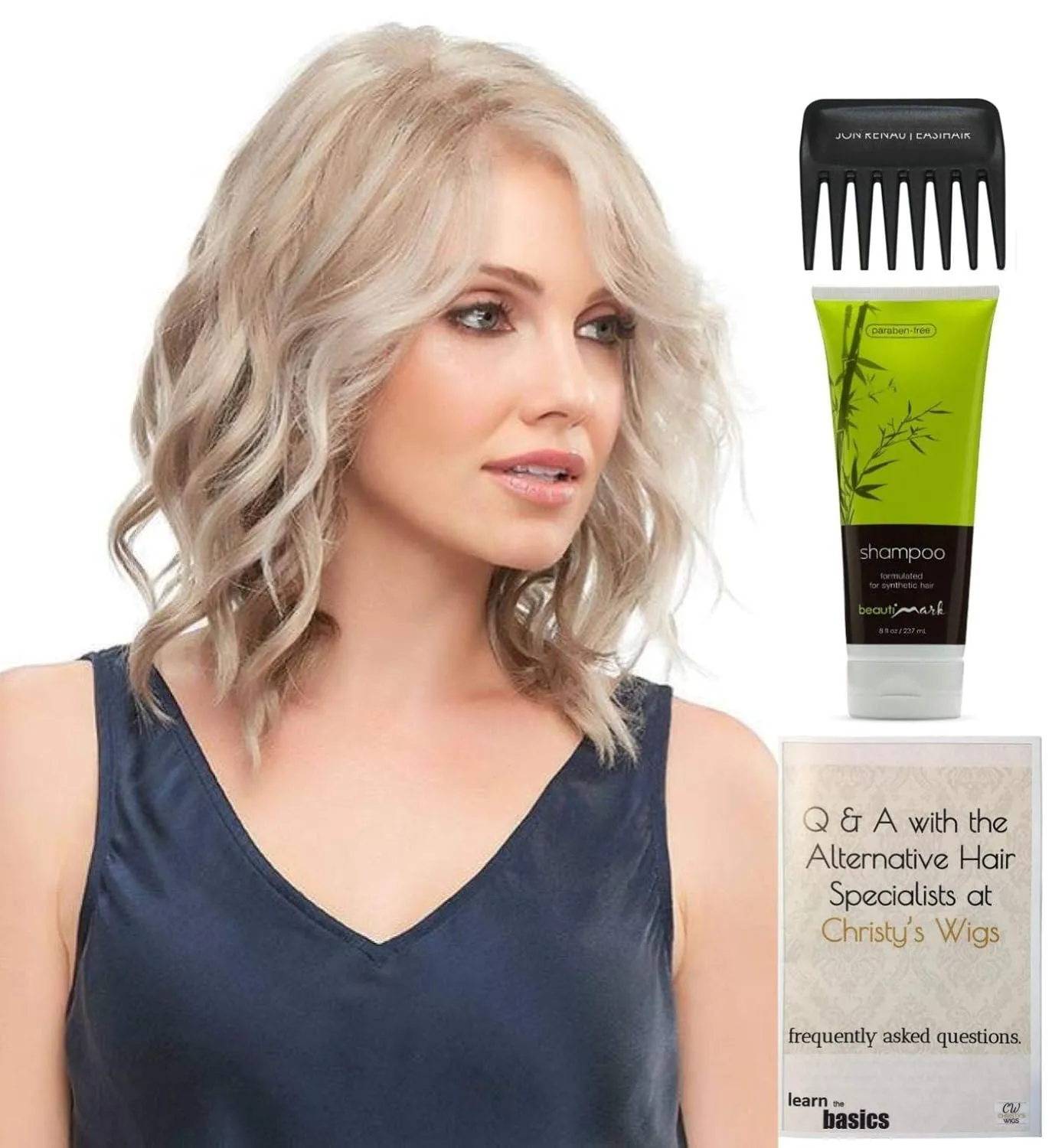 Bundle - 4 items: Julianne Petite Wig by Jon Renau, Christy's Wigs Q & A Booklet, BeautiMark Synthetic Shampoo & Wide Tooth Comb - Color: 12FS8