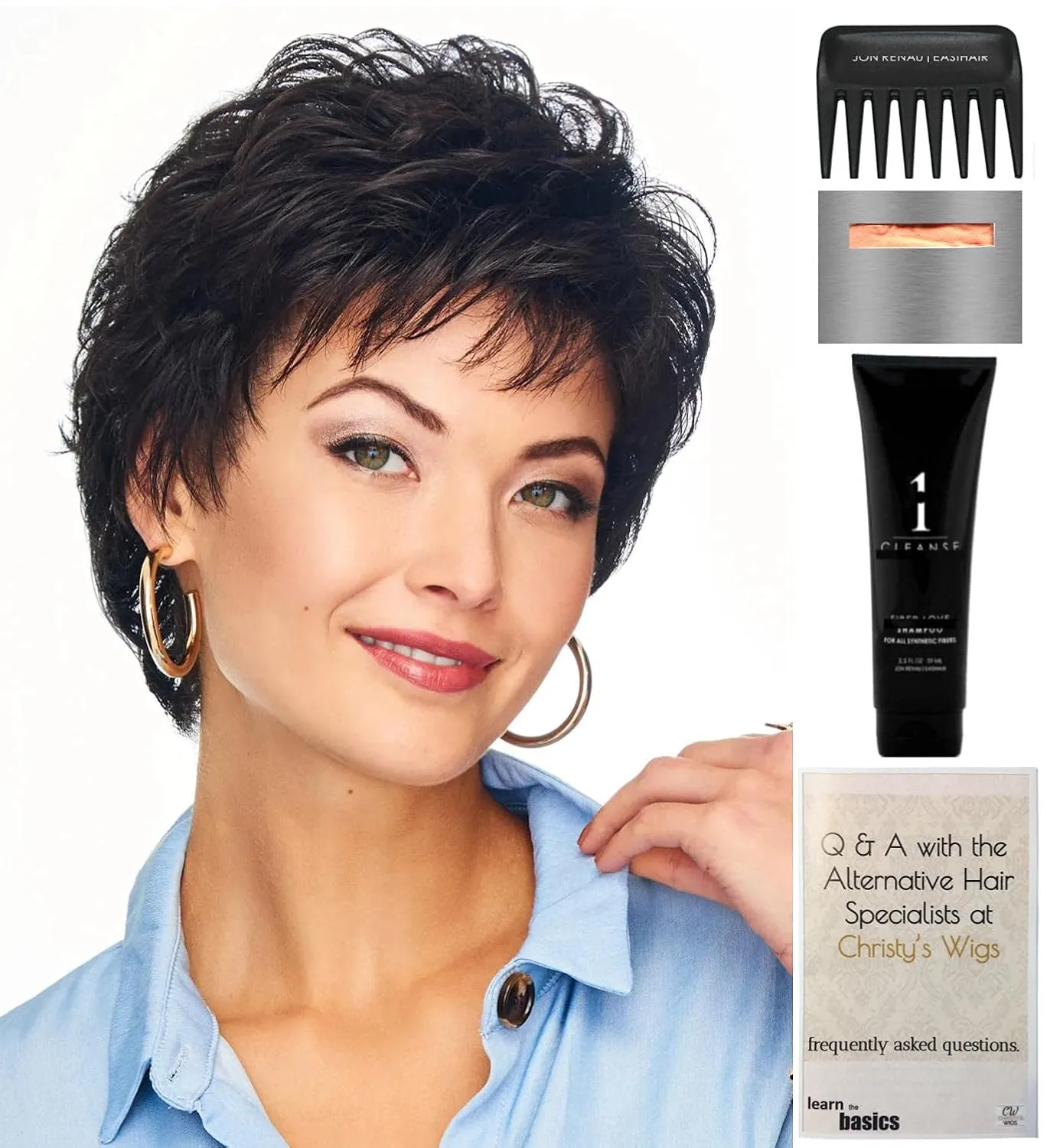 Bundle - 5 items: Instinct Average-Large Wig by Gabor, Christy's Wigs Q & A Booklet, 2oz Travel Size Wig Shampoo, Wig Cap & Wide Tooth Comb - Color: 511C