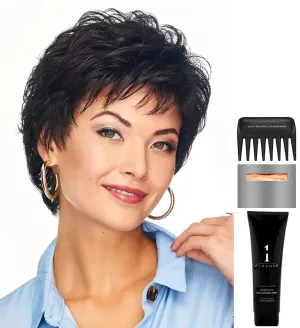 Bundle - 5 items: Instinct Average-Large Wig by Gabor, Christy's Wigs Q & A Booklet, 2oz Travel Size Wig Shampoo, Wig Cap & Wide Tooth Comb - Color: 511C
