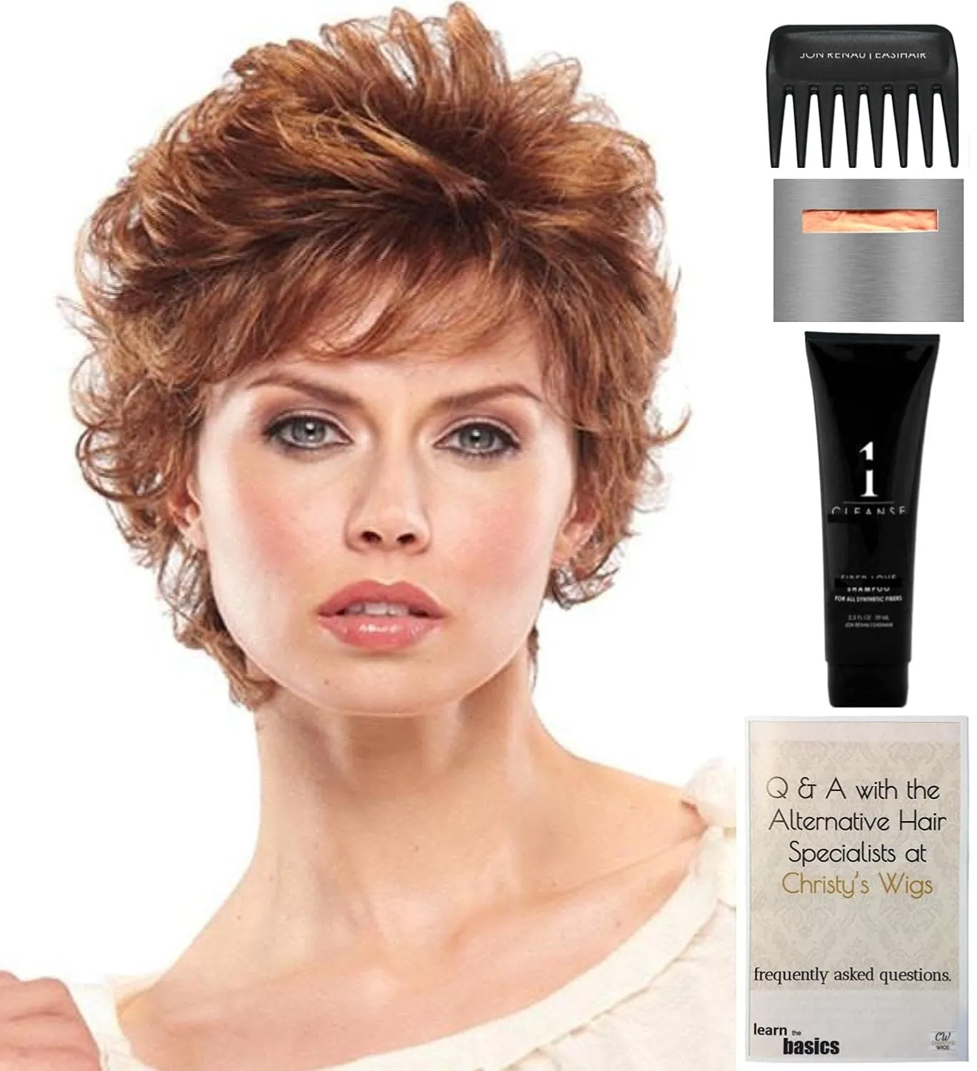 Bundle - 5 items: Peaches Wig by Jon Renau, Christy's Wigs Q & A Booklet, 2oz Travel Size Wig Shampoo, Wig Cap & Wide Tooth Comb - Color: 10RH16