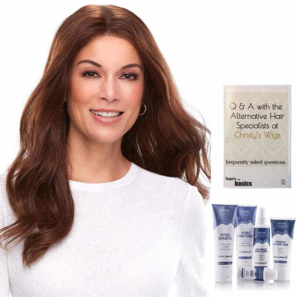 Bundle - 7 Items: 18" Top Smart Exclusive Colors Remy Human Hair by Jon Renau, Christy's Wigs Q & A Booklet, BeautiMark Hydra Shampoo Conditioner Mask Protect Leave-In Spray Shine Serum - 22F16S8