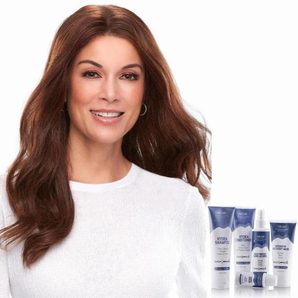 Bundle - 7 Items: 18" Top Smart Exclusive Colors Remy Human Hair by Jon Renau, Christy's Wigs Q & A Booklet, BeautiMark Hydra Shampoo Conditioner Mask Protect Leave-In Spray Shine Serum - 22F16S8