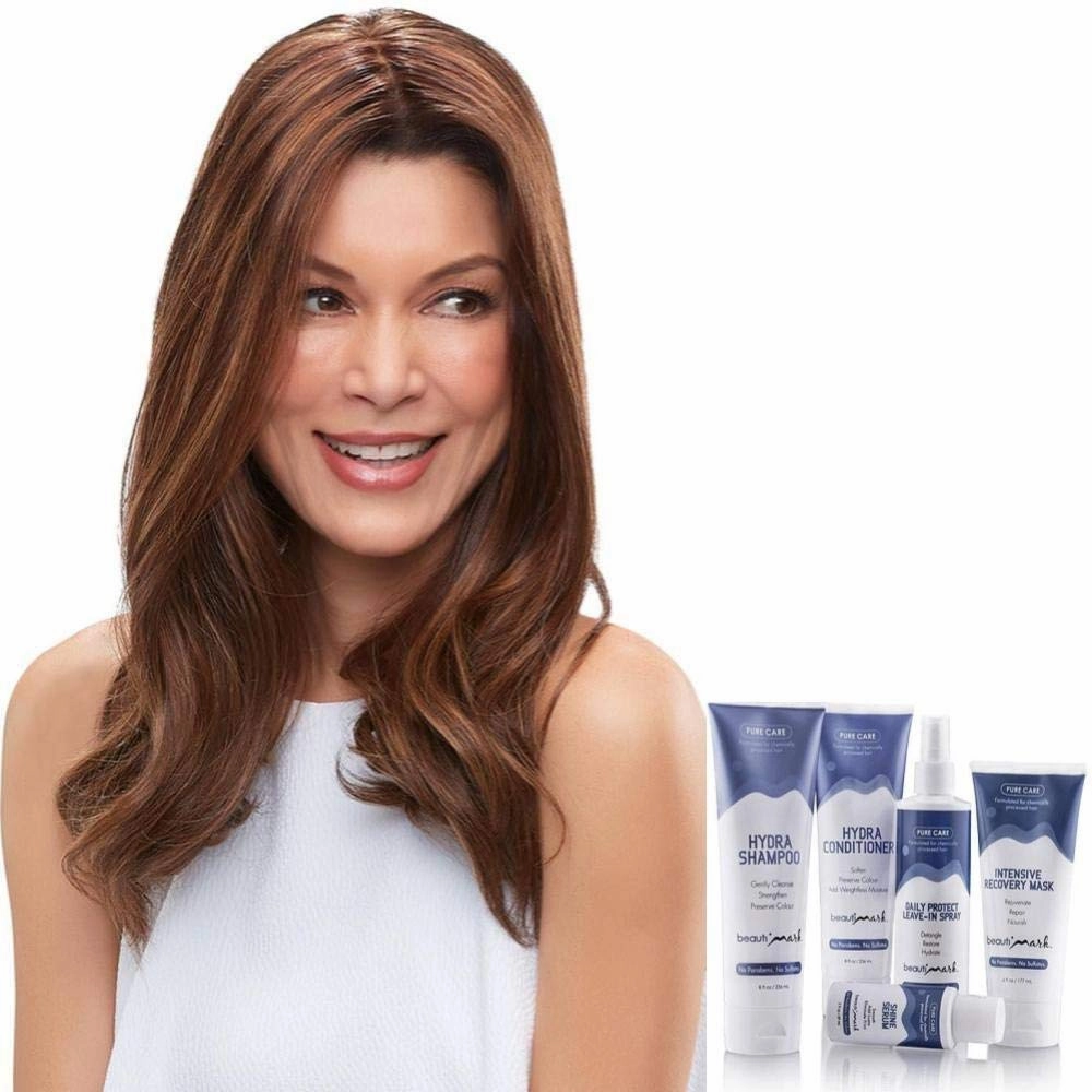 Bundle - 7 Items: 18" XL easiPart French Remy Human Hair Topper by Jon Renau, Christy's Wigs Q & A Booklet, BeautiMark Hydra Shampoo Conditioner Mask Protect Leave-In Spray Shine Serum - Color: 31/26