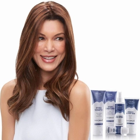 Bundle - 7 Items: 18" XL easiPart French Remy Human Hair Topper by Jon Renau, Christy's Wigs Q & A Booklet, BeautiMark Hydra Shampoo Conditioner Mask Protect Leave-In Spray Shine Serum - Color: 31/26