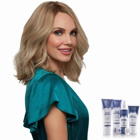 Bundle - 7 Items: Carrie Exclusive Remy Human Hair by Jon Renau, Christy's Wigs Q & A Booklet, BeautiMark Hydra Shampoo Conditioner Mask Protect Leave-In Spray Shine Serum - Color: 12FS12