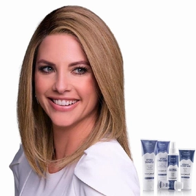 Bundle - 7 Items: Carrie Lite Exclusive Human Hair by Jon Renau, Christy's Wigs Q & A Booklet, BeautiMark Hydra Shampoo Conditioner Mask Protect Leave-In Spray Shine Serum - Color: 613/102S8