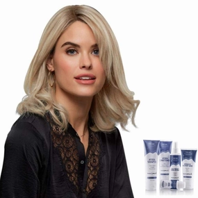 Bundle - 7 Items: Carrie Petite Remy Human Hair by Jon Renau, Christy's Wigs Q & A Booklet, BeautiMark Hydra Shampoo Conditioner Mask Protect Leave-In Spray Shine Serum - Color: FS4/33/30A
