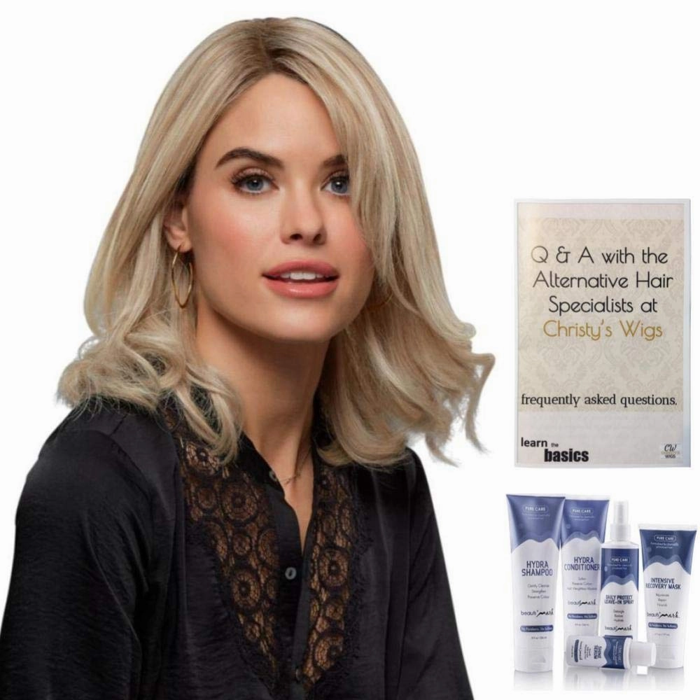 Bundle - 7 Items: Carrie Petite Remy Human Hair by Jon Renau, Christy's Wigs Q & A Booklet, BeautiMark Hydra Shampoo Conditioner Mask Protect Leave-In Spray Shine Serum - Color: FS4/33/30A