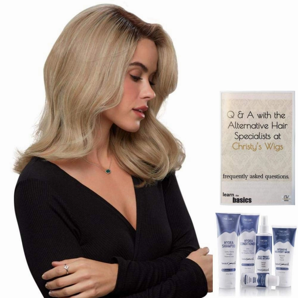 Bundle - 7 Items: Sienna Exclusive Remy Human Hair by Jon Renau, Christy's Wigs Q & A Booklet, BeautiMark Hydra Shampoo Conditioner Mask Protect Leave-In Spray Shine Serum - Color: B8/27/30RO