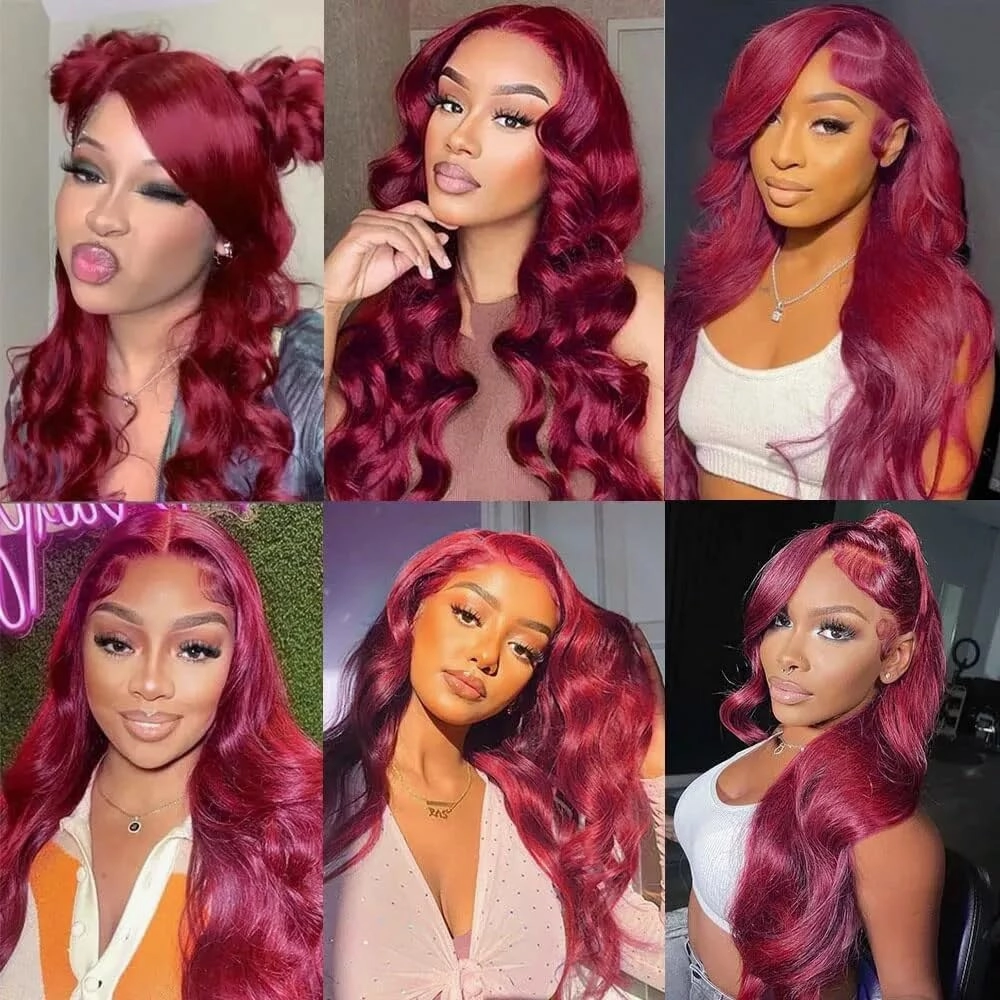 Burgundy 99J Human Hair Bundles 08 10 12 Inch Body Wave Bundles Human Hair 12A Unprocessed Virgin Raw Quick Weave Hair for Black Women Burgundy 99J Color