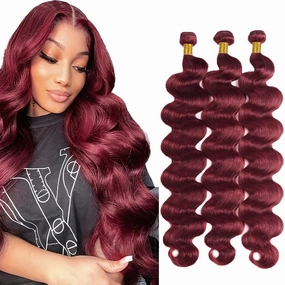 Burgundy 99J Human Hair Bundles 08 10 12 Inch Body Wave Bundles Human Hair 12A Unprocessed Virgin Raw Quick Weave Hair for Black Women Burgundy 99J Color