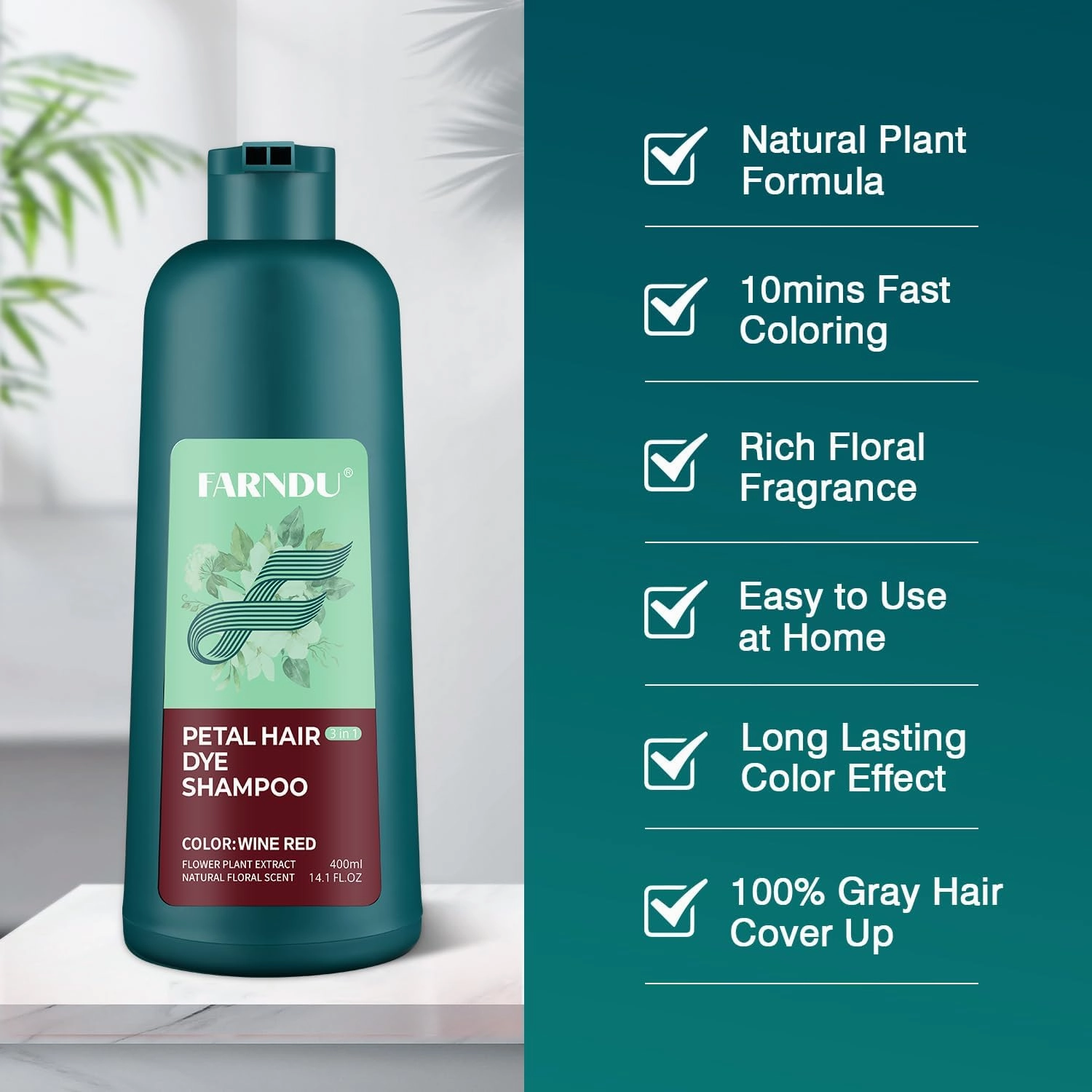 Burgundy Hair Dye Shampoo for Women Men Gray Hair Coverage in 15 Minutes, Natural Hair Color Shampoo