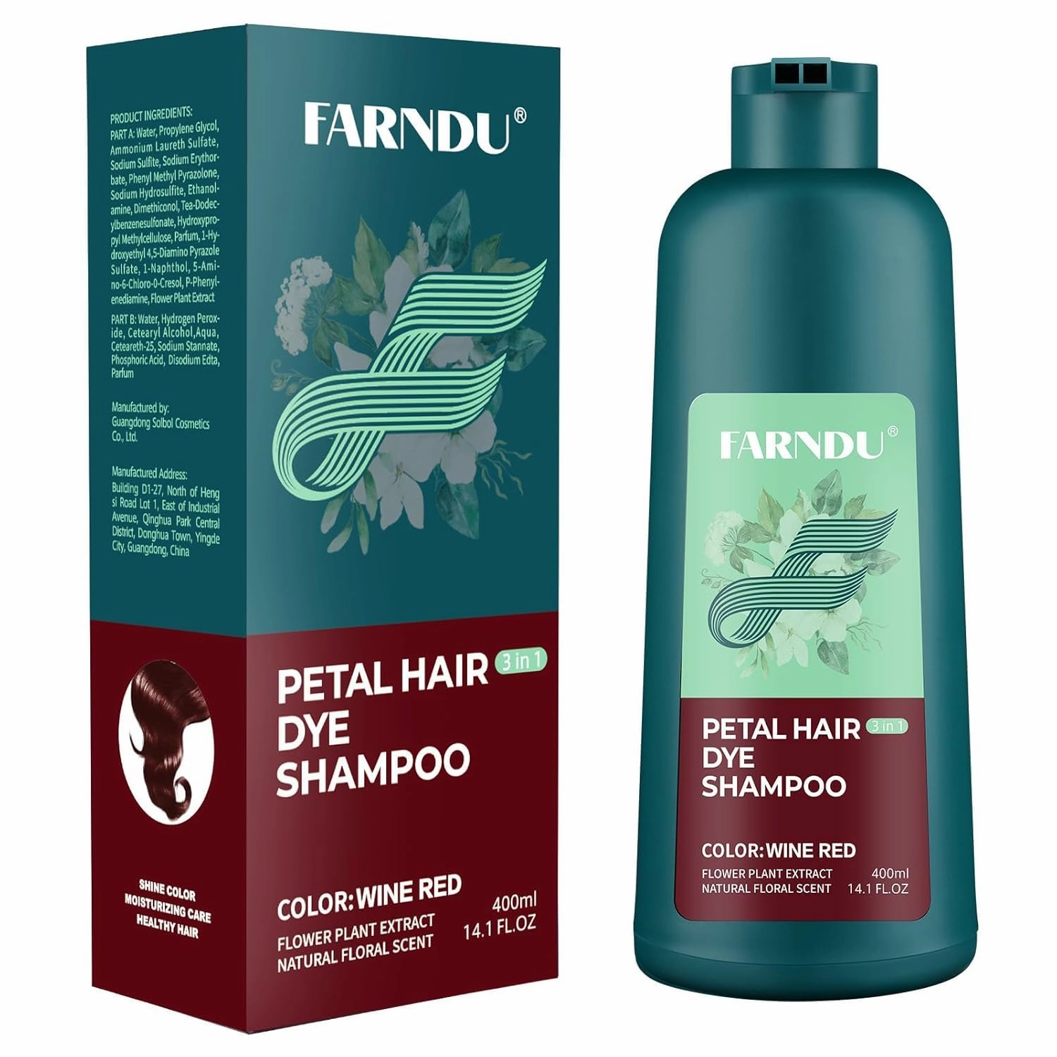 Burgundy Hair Dye Shampoo for Women Men Gray Hair Coverage in 15 Minutes, Natural Hair Color Shampoo