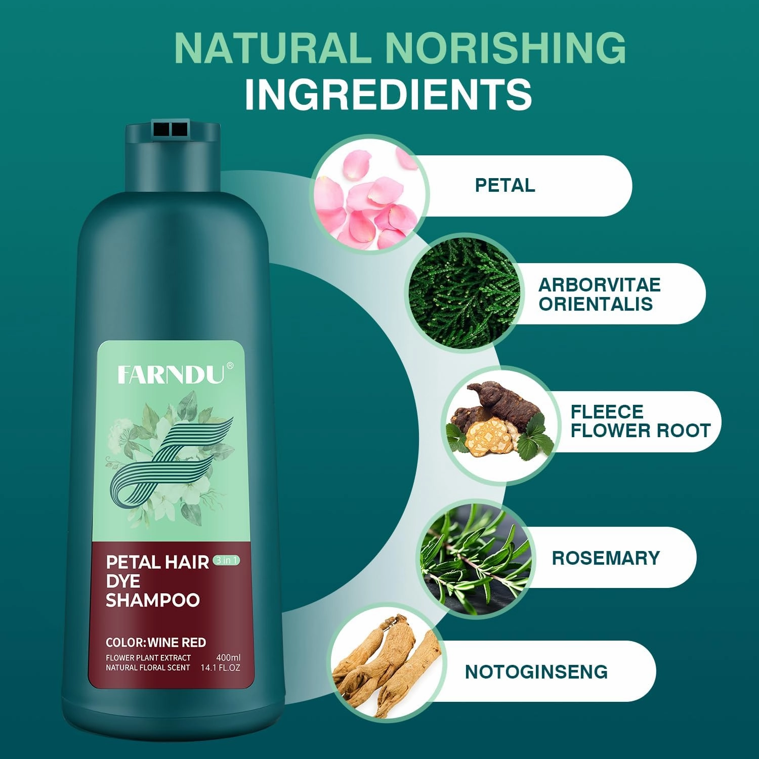 Burgundy Hair Dye Shampoo for Women Men Gray Hair Coverage in 15 Minutes, Natural Hair Color Shampoo