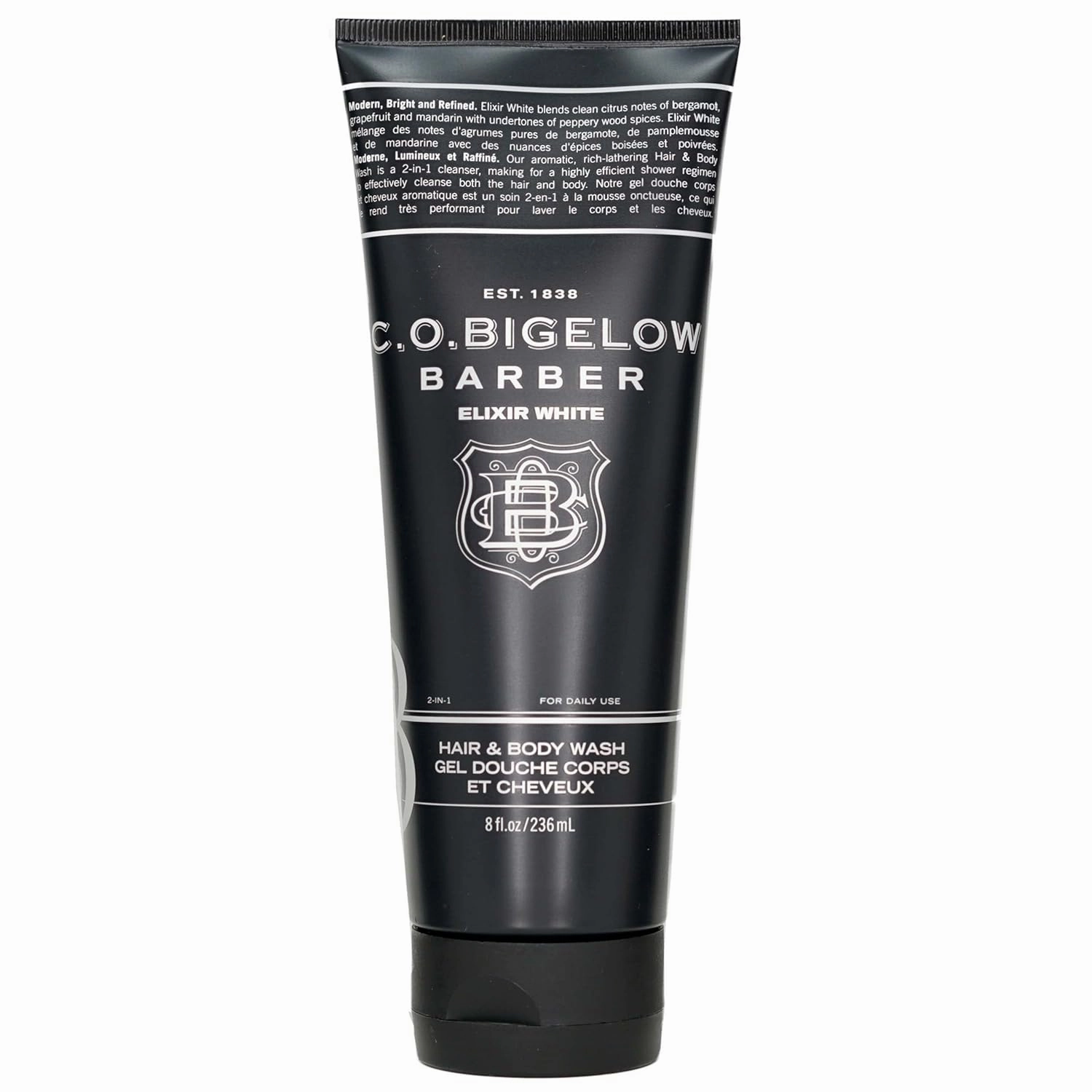 C.O. Bigelow Men's Hair and Body Wash, Elixir White, No. 1607, 8 fl oz, Mens Body Wash & Shampoo, Citrus & Bergamot Moisturizing Mens Shampoo & Body Cleanser