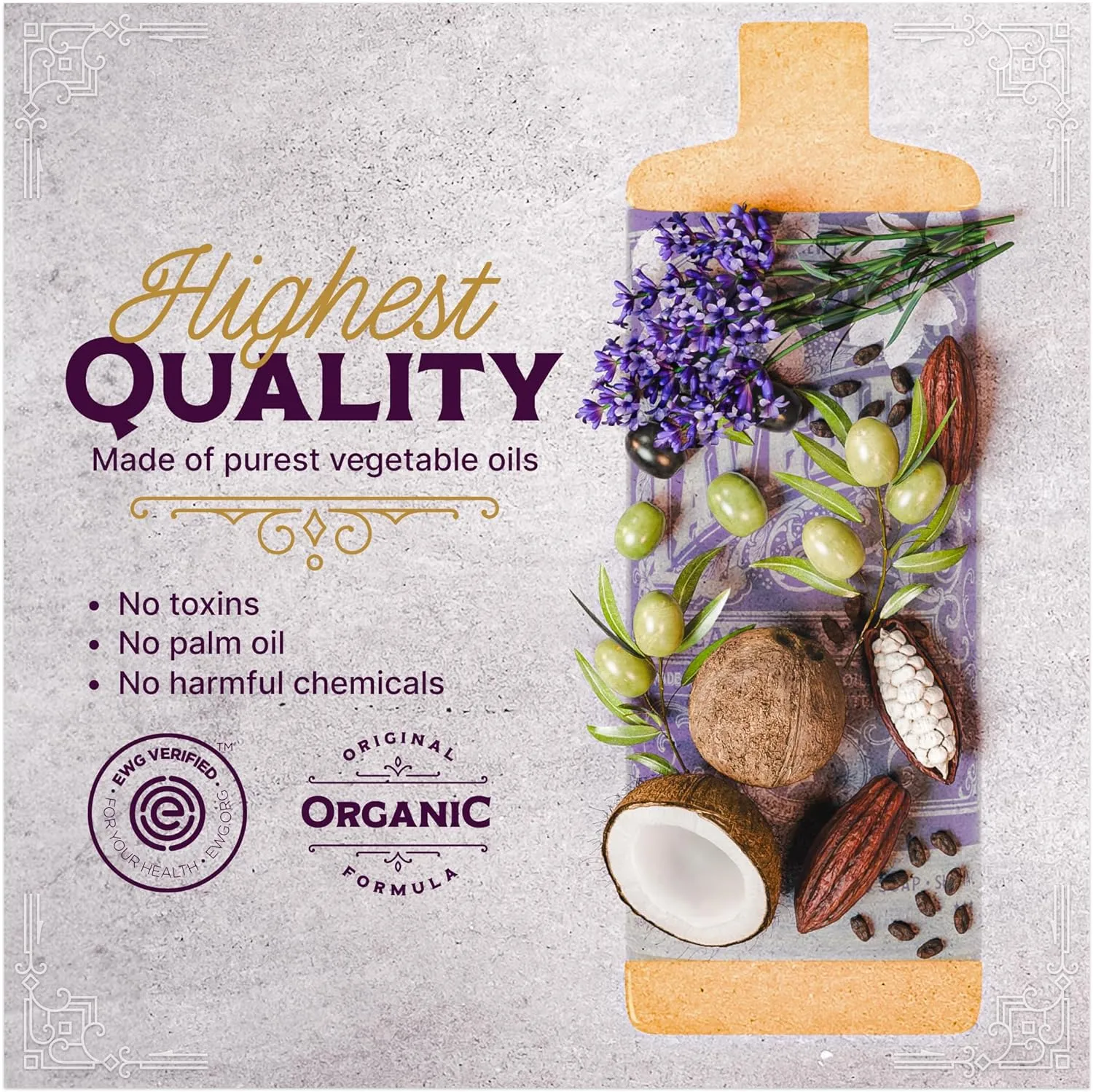 Carolina Castile Soap Lavender Scent – Certified Organic Base, High Olive Oil Content, Non-Drying, Made with Organic Oils, Concentrated Natural Body Wash for Men and Women (Lavender, 32 Fl Oz)