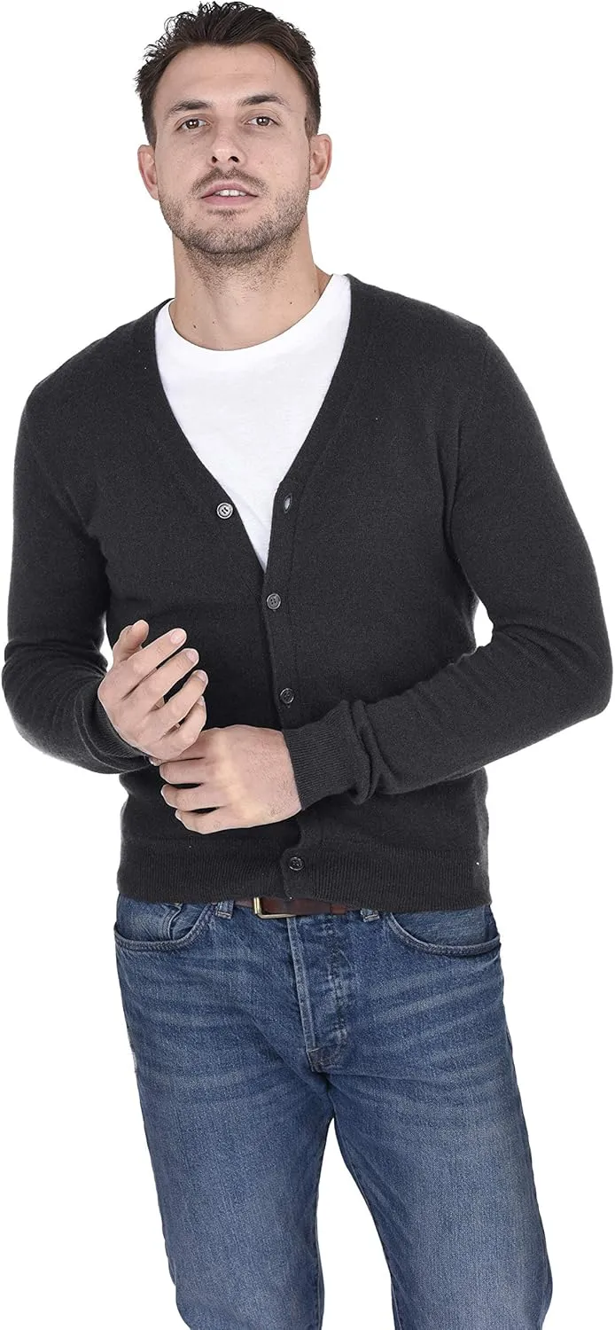 Cashmeren Men's Button Down Cardigan 100% Pure Cashmere Classic Knit V-Neck Sweater