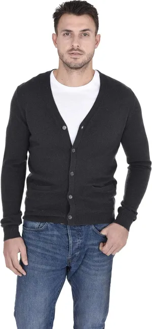 Cashmeren Men's Button Down Cardigan 100% Pure Cashmere Classic Knit V-Neck Sweater