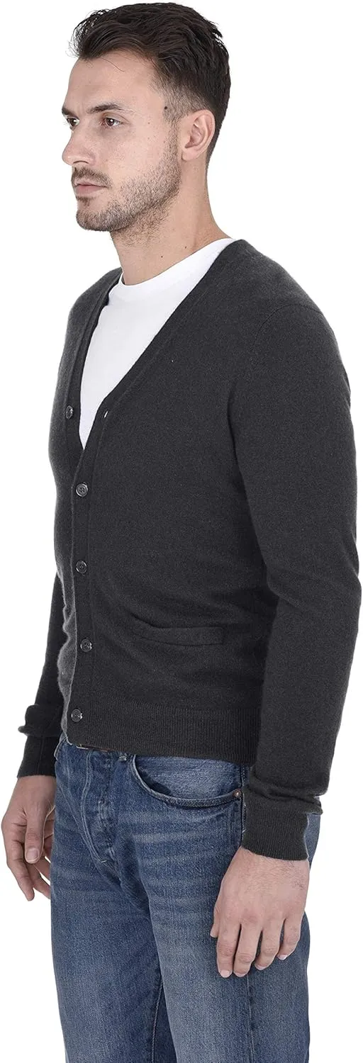 Cashmeren Men's Button Down Cardigan 100% Pure Cashmere Classic Knit V-Neck Sweater