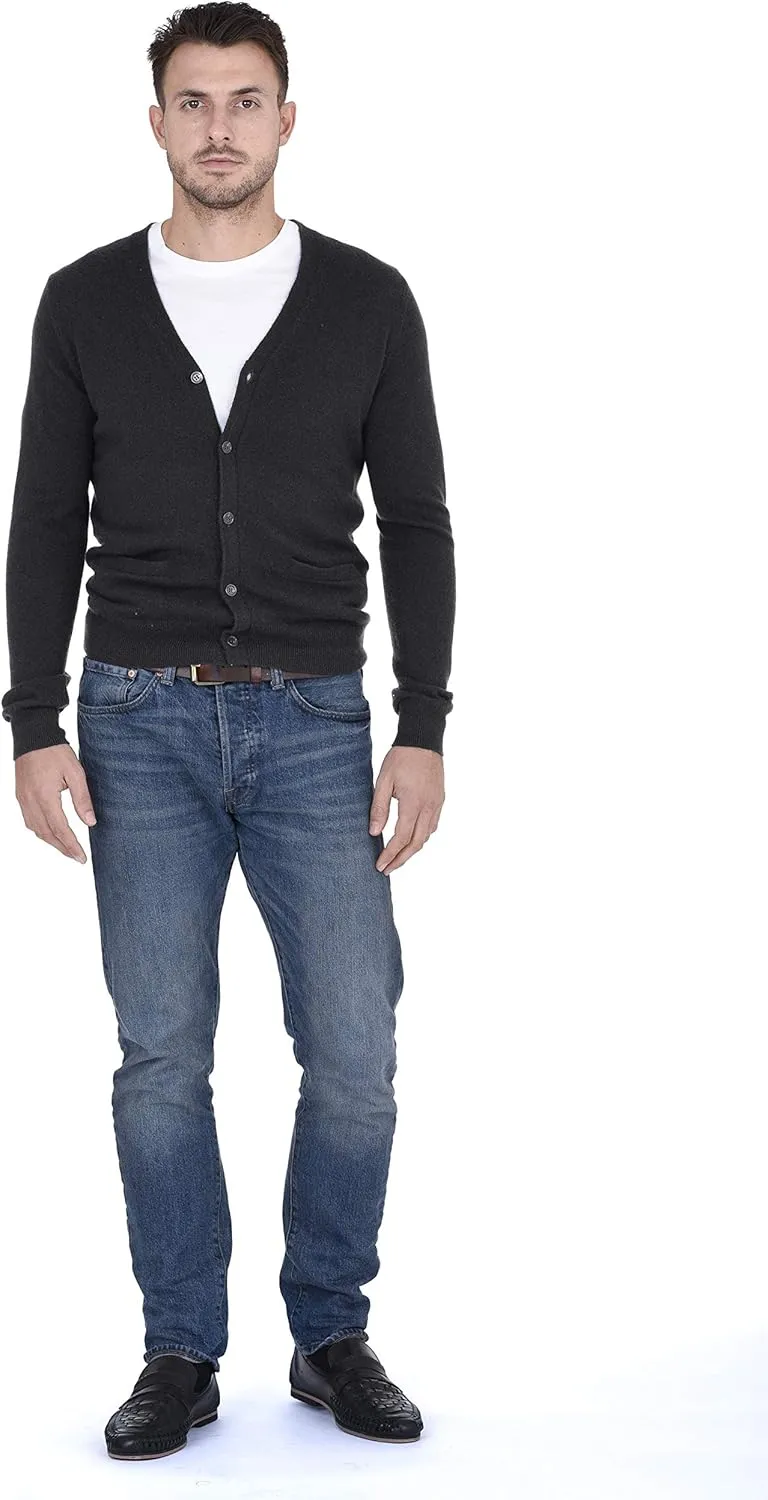 Cashmeren Men's Button Down Cardigan 100% Pure Cashmere Classic Knit V-Neck Sweater
