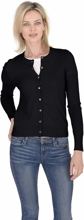 Cashmeren Crewneck Cardigan Sweater 100% Cashmere Button Front Long Sleeve Pullover for Women