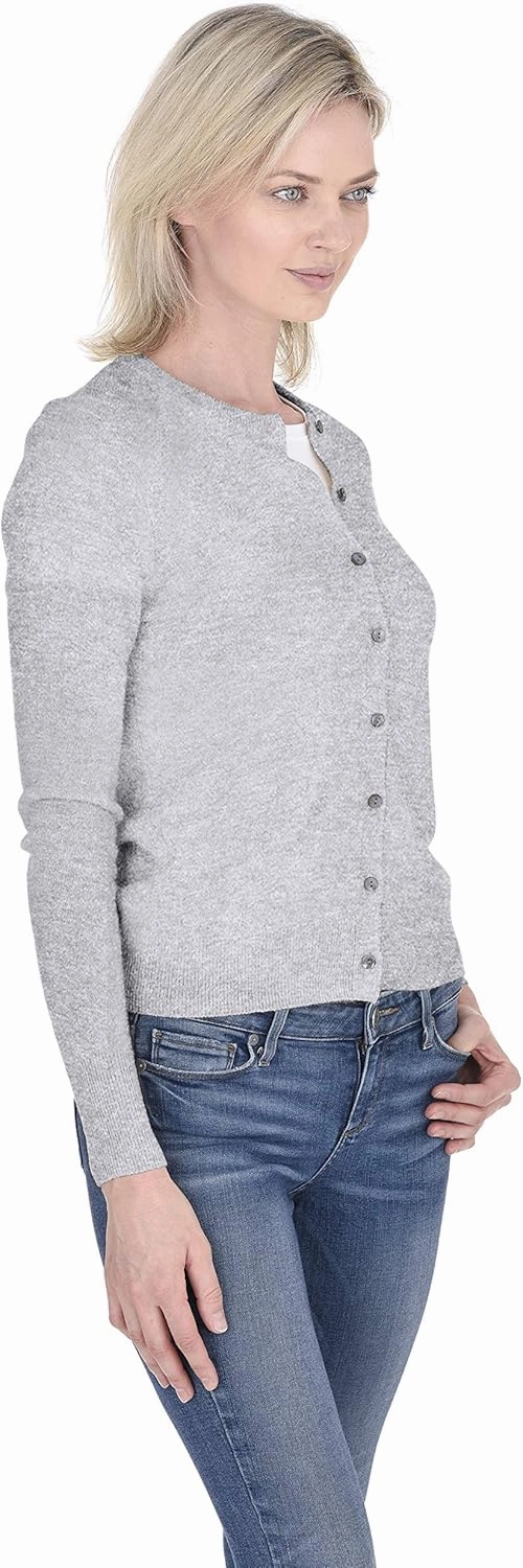 Cashmeren Crewneck Cardigan Sweater 100% Cashmere Button Front Long Sleeve Pullover for Women