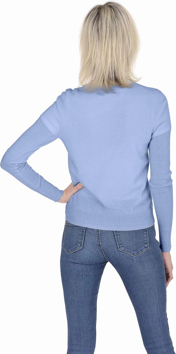 Cashmeren Crewneck Cardigan Sweater 100% Cashmere Button Front Long Sleeve Pullover for Women