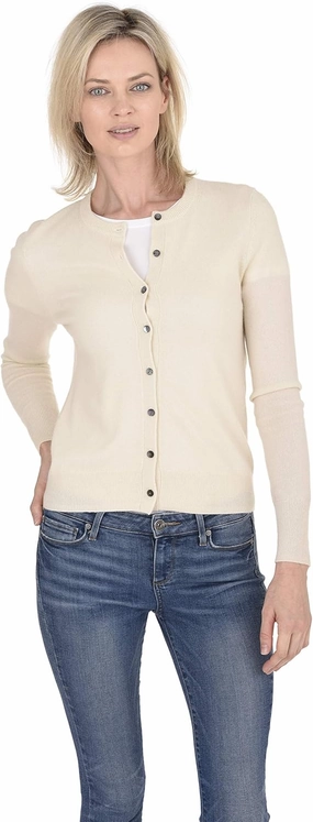 Cashmeren Crewneck Cardigan Sweater 100% Cashmere Button Front Long Sleeve Pullover for Women