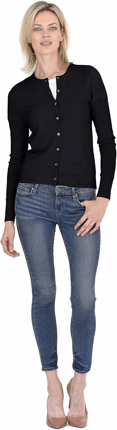 Cashmeren Crewneck Cardigan Sweater 100% Cashmere Button Front Long Sleeve Pullover for Women