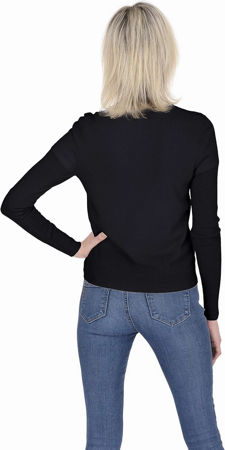 Cashmeren Crewneck Cardigan Sweater 100% Cashmere Button Front Long Sleeve Pullover for Women