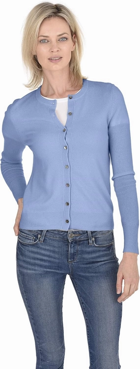 Cashmeren Crewneck Cardigan Sweater 100% Cashmere Button Front Long Sleeve Pullover for Women