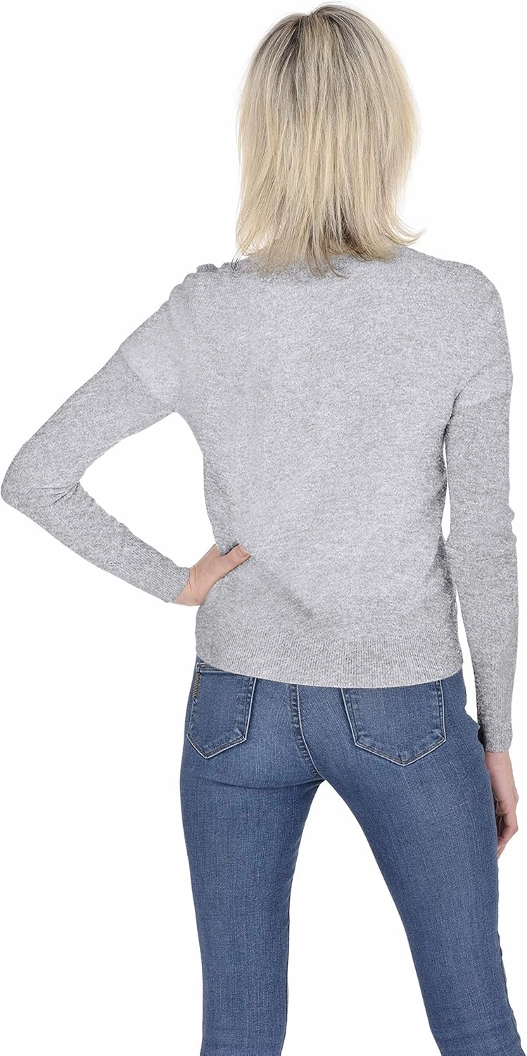 Cashmeren Crewneck Cardigan Sweater 100% Cashmere Button Front Long Sleeve Pullover for Women