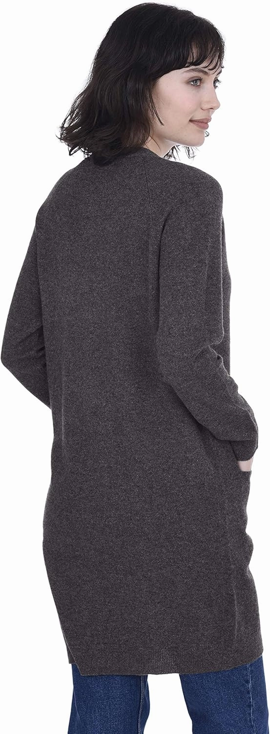 Cashmeren Long Profile Button Front Cardigan 100% Pure Cashmere V Neck Fashion Long Sleeve Sweater Coat for Women