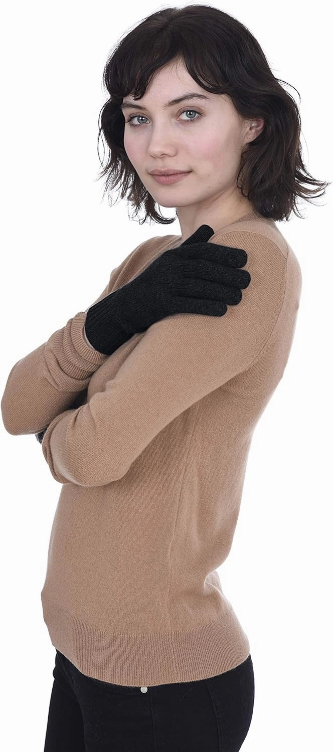 Cashmeren Unisex Matching Scarf and Gloves Set 100% Pure Cashmere Plain Knit Winter Accessories