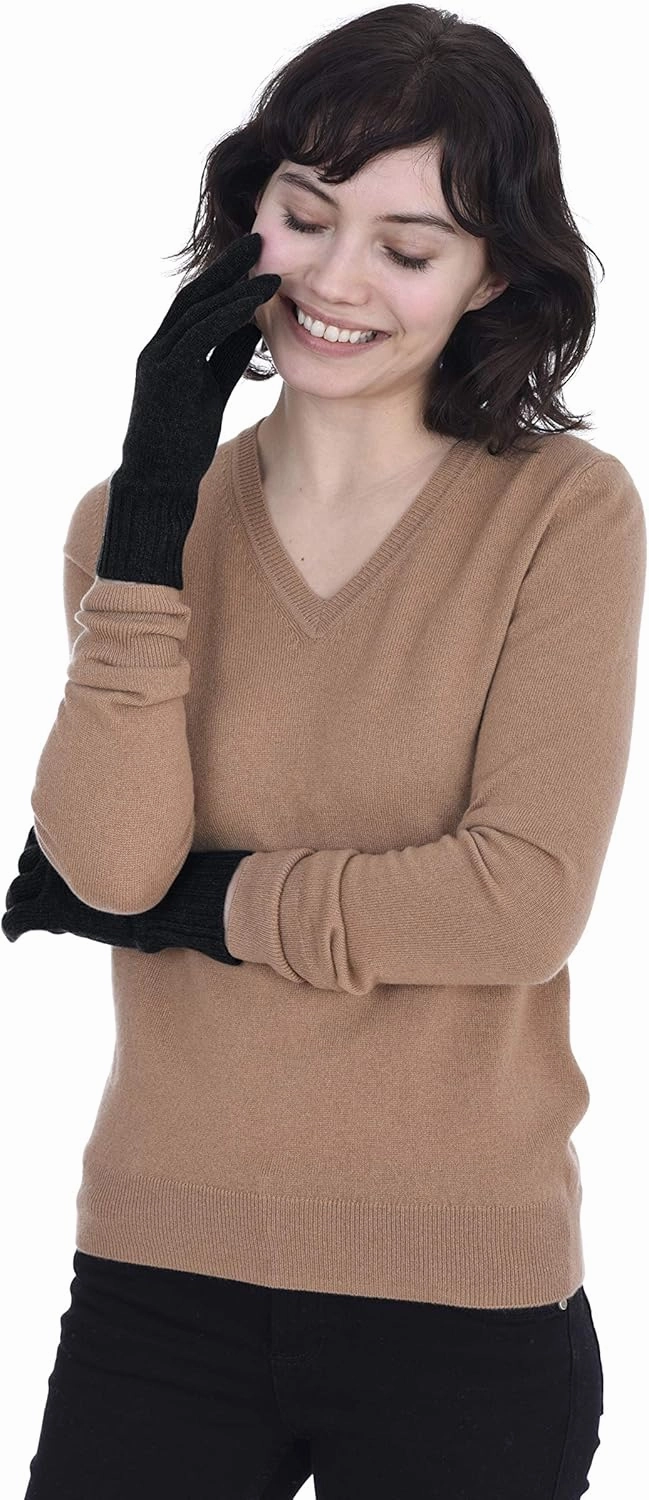 Cashmeren Unisex Matching Scarf and Gloves Set 100% Pure Cashmere Plain Knit Winter Accessories