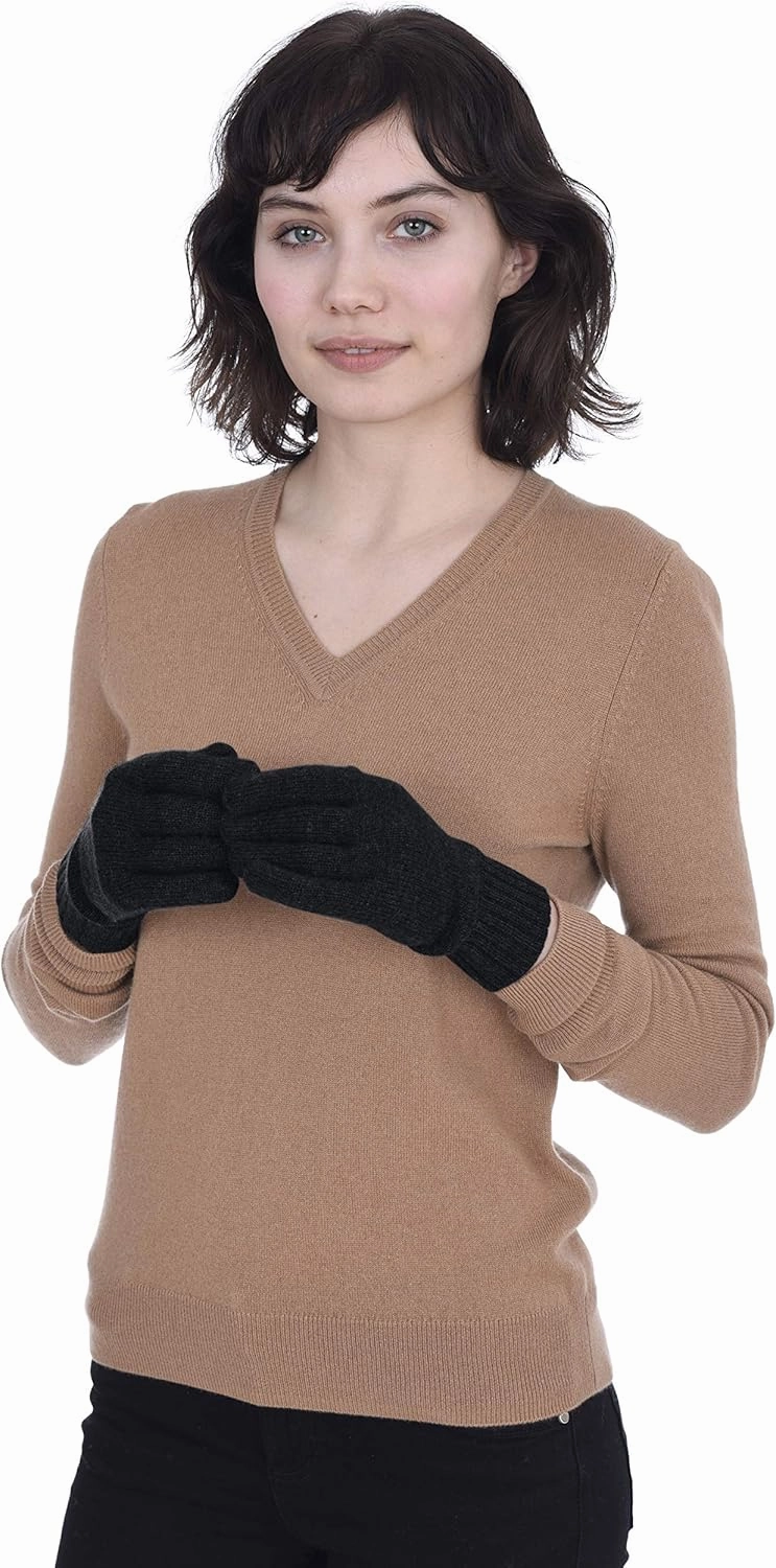 Cashmeren Unisex Matching Scarf and Gloves Set 100% Pure Cashmere Plain Knit Winter Accessories